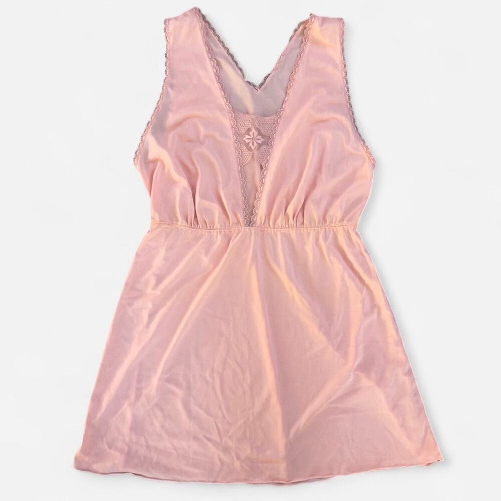 Vintage 80s/90s Peach Pink Slip Dress with Floral Lace
